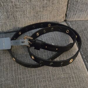 AllSaints Black Leather Belt with Gold Eyelet Detail